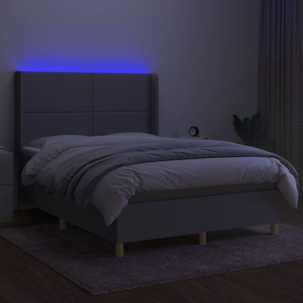 vidaXL Sommier &agrave; lattes de lit matelas LED Gris clair 140x200 cm Tissu