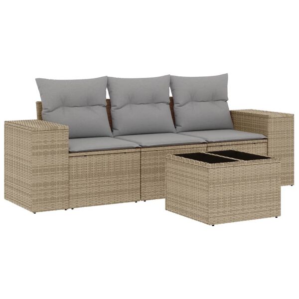 vidaXL Salon de jardin avec coussins 4 pcs beige r&eacute;sine tress&eacute;e