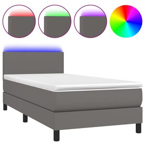 vidaXL Sommier &agrave; lattes de lit avec matelas et LED Gris 90x200 cm
