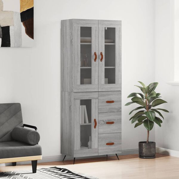 vidaXL Buffet haut Sonoma gris 69,5x34x180 cm Bois d'ing&eacute;nierie