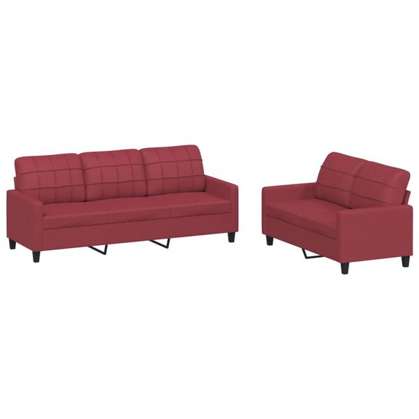 vidaXL Ensemble de canap&eacute;s 2 pcs et coussins Rouge bordeaux Similicuir