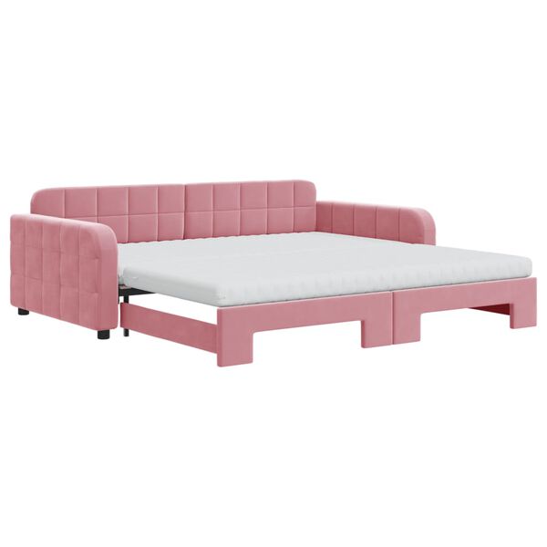 vidaXL Lit de jour avec lit gigogne et matelas rose 100x200 cm velours