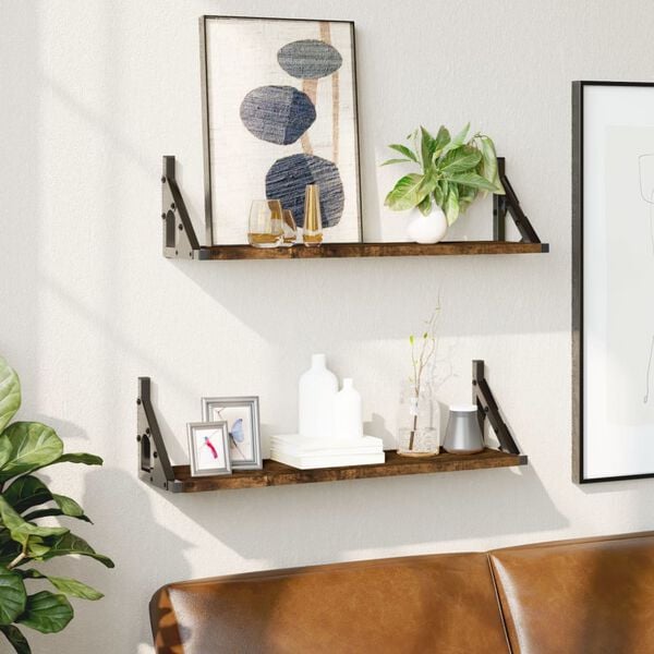 vidaXL &Eacute;tag&egrave;res murales 2 pcs ch&ecirc;ne fum&eacute; 60x15x15,5 cm