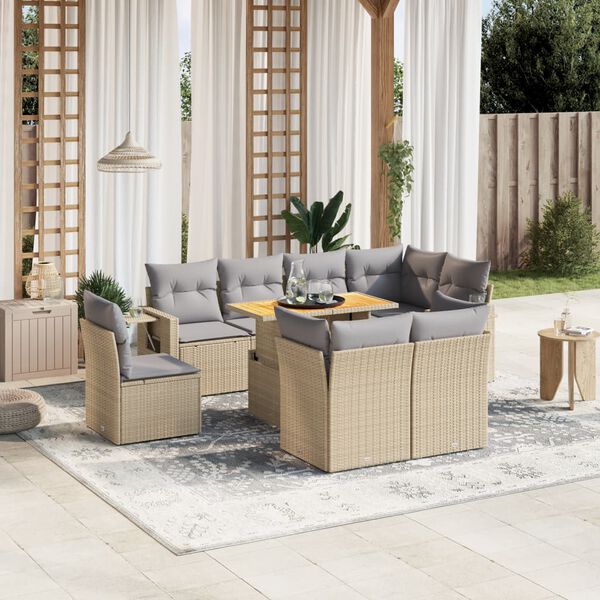 vidaXL Salon de jardin avec coussins 9 pcs beige r&eacute;sine tress&eacute;e