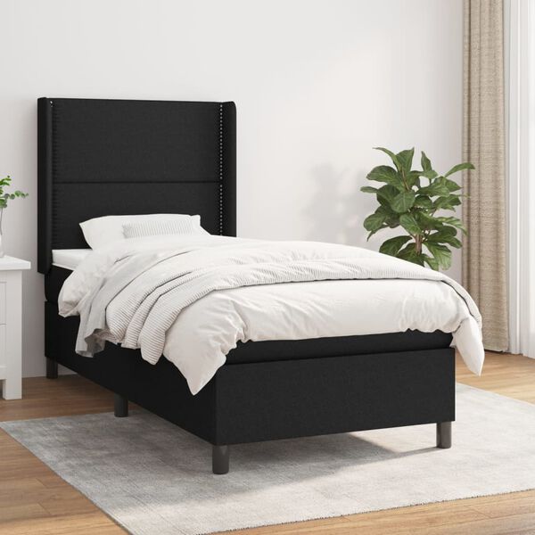 vidaXL Sommier &agrave; lattes de lit avec matelas Noir 90x200 cm Tissu