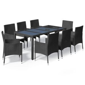 vidaXL Ensemble &agrave; manger jardin 9pcs et coussins noir r&eacute;sine tress&eacute;e