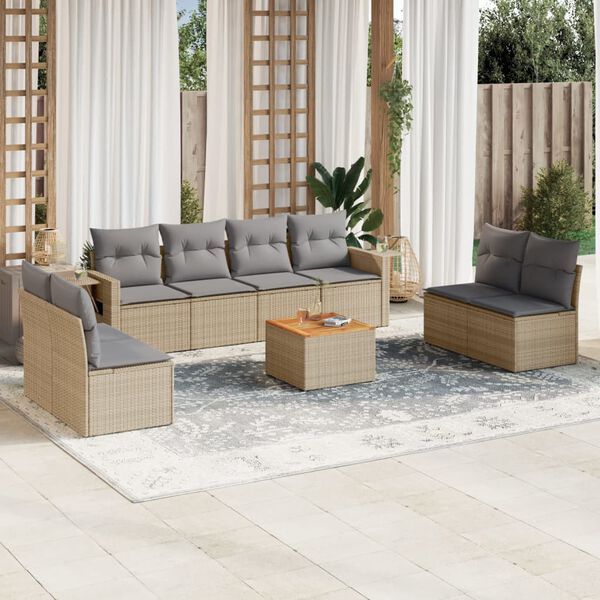 vidaXL Salon de jardin avec coussins 9 pcs beige r&eacute;sine tress&eacute;e