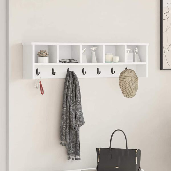 vidaXL Porte-manteau mural Blanc 100 x 16 x 26 cm Bois d'ing&eacute;nierie