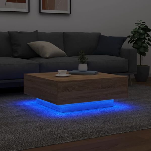 vidaXL Table basse avec lumi&egrave;res LED ch&ecirc;ne sonoma 80x80x31 cm