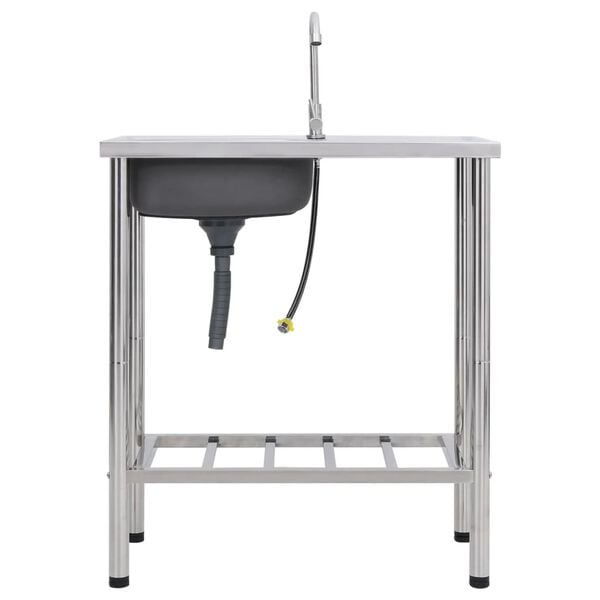 vidaXL Évier de camping Seul lavabo avec robinet Acier inoxydable