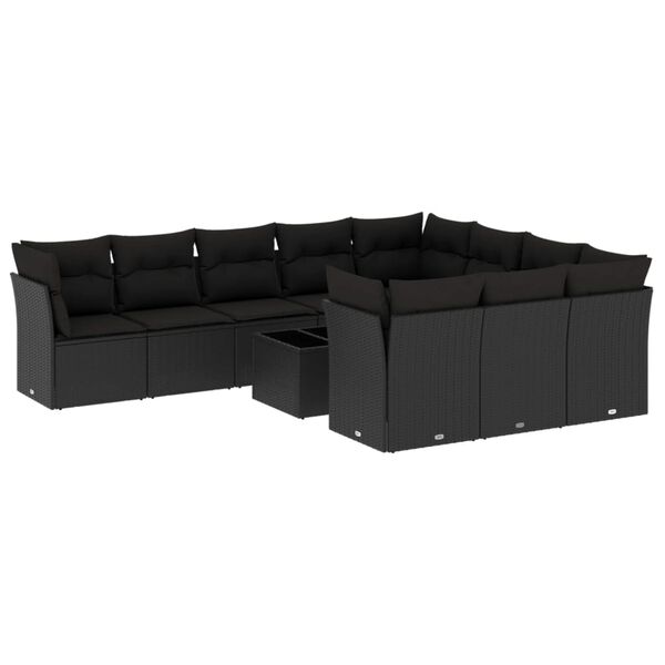 vidaXL Salon de jardin 11 pcs avec coussins noir r&eacute;sine tress&eacute;e