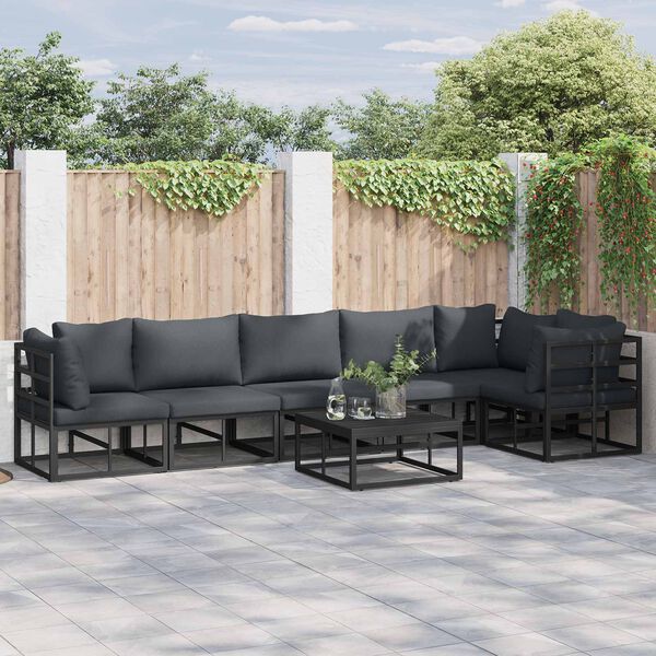 vidaXL Ensemble de canap&eacute; de jardin avec coussin 6 pcs Noir Aluminium