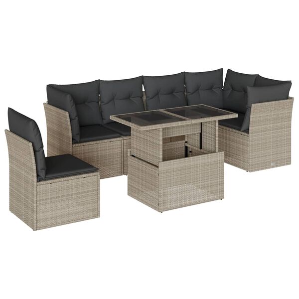 vidaXL Salon de jardin avec coussins 7 pcs gris clair r&eacute;sine tress&eacute;e