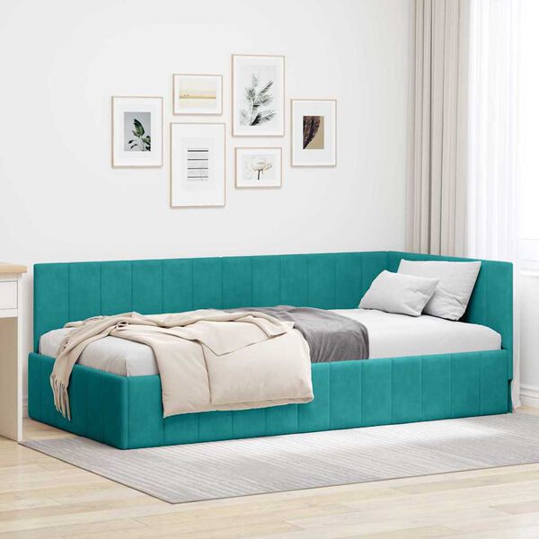 vidaXL Cadre de lit d'angle Turquoise 90 cm x 200 cm Velours