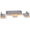 vidaXL Salon de jardin 9 pcs avec coussins gris bois de pin massif