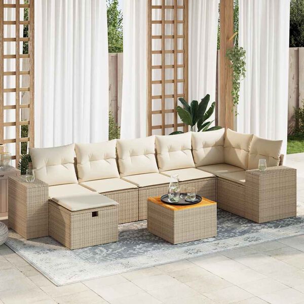 vidaXL Salon de jardin avec coussins 8 pcs beige r&eacute;sine tress&eacute;e