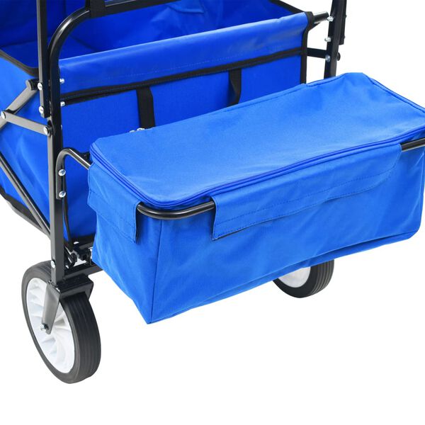 vidaXL Chariot &agrave; main pliable avec toit Acier Bleu