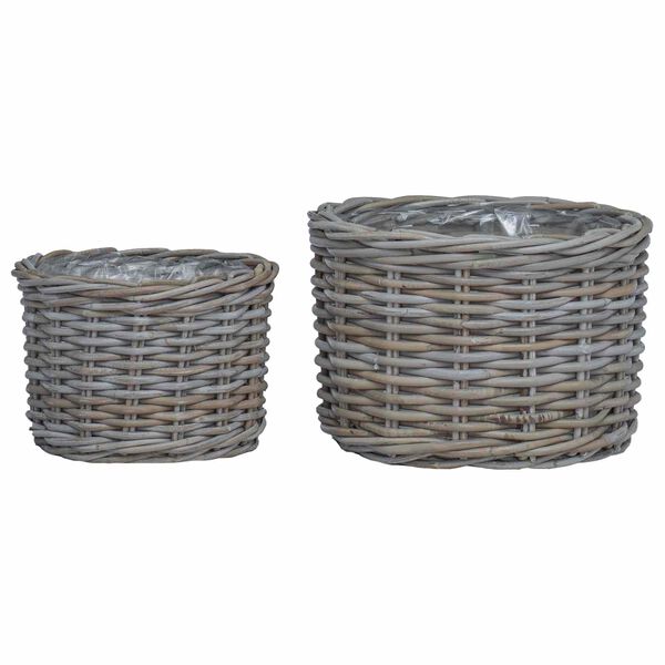 vidaXL Panier &agrave; plantes avec stockage 2 pcs Gris Rattan Kubu