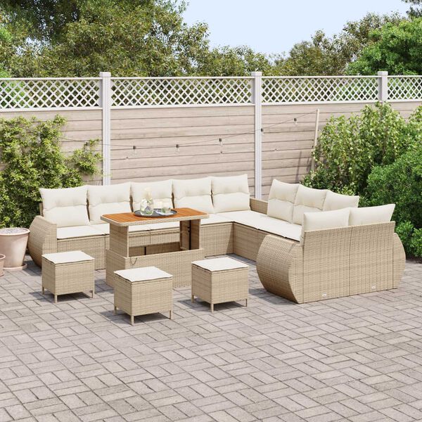 vidaXL Ensemble de canapé de jardin 14 pcs Beige polyrotin