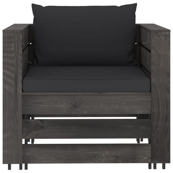 vidaXL Salon de jardin 2 pcs avec coussins Bois impr&eacute;gn&eacute; de gris