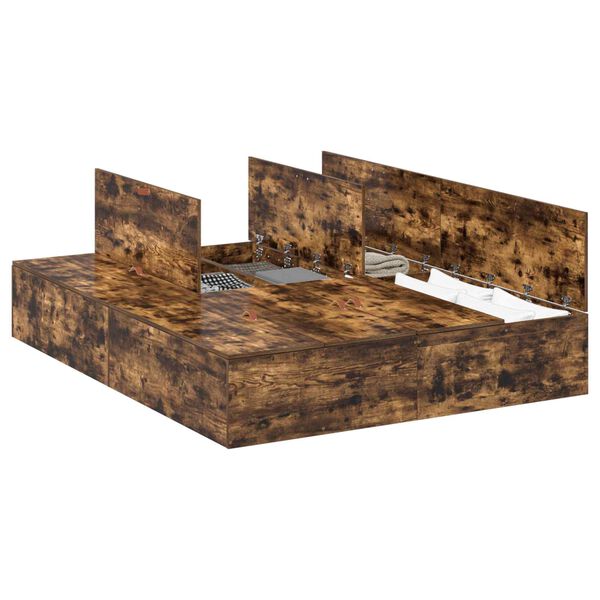 vidaXL Cadre de lit avec rangement Ch&ecirc;ne fum&eacute; 140 x 200 cm