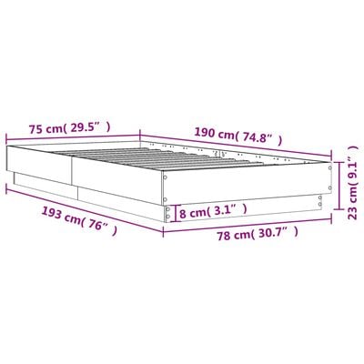 vidaXL Cadre de lit sans matelas sonoma gris 75x190 cm