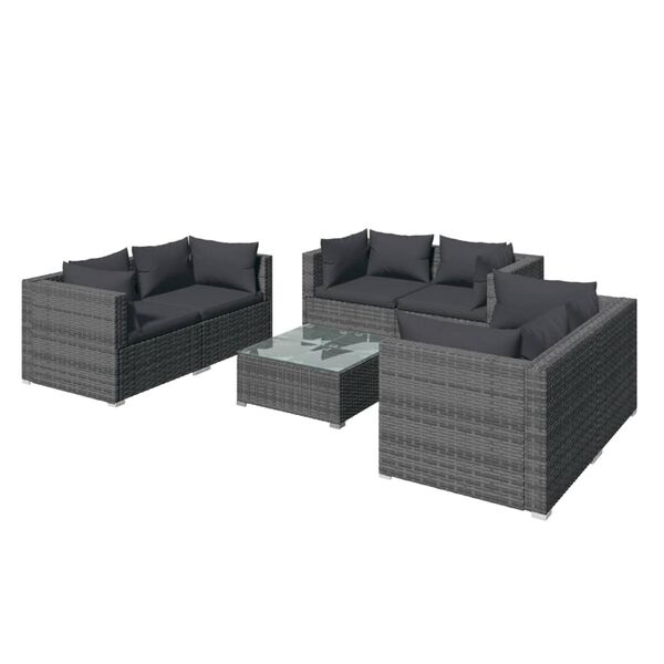 vidaXL Salon de jardin 7 pcs avec coussins R&eacute;sine tress&eacute;e Gris
