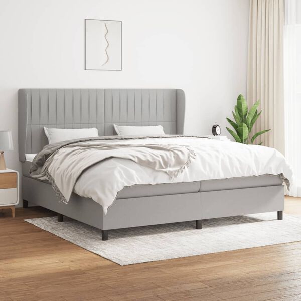 vidaXL Sommier &agrave; lattes de lit avec matelas Gris clair 200x200cm Tissu
