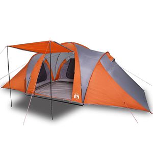 vidaXL Tente familiale &agrave; d&ocirc;me 6 personnes gris et orange imperm&eacute;able