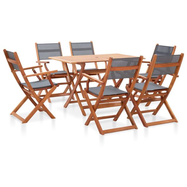 vidaXL Ensemble &agrave; manger d'ext&eacute;rieur 7 pcs Gris Bois eucalyptus solide