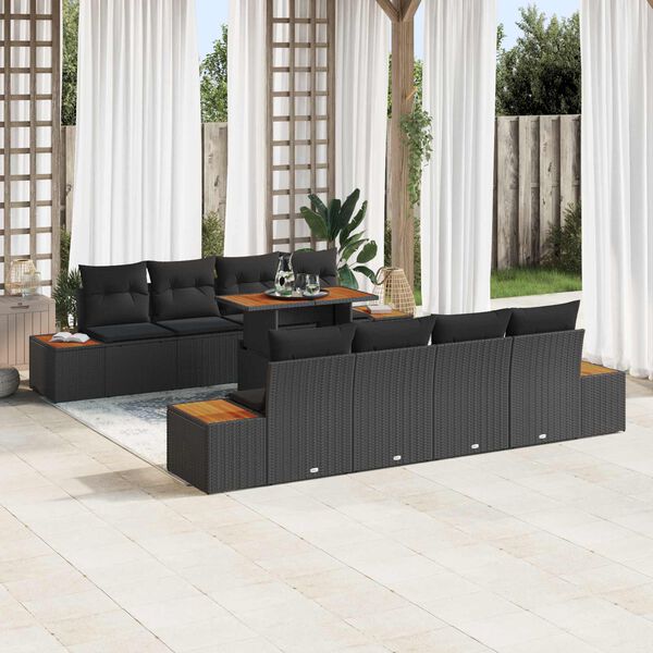 vidaXL Ensemble de canap&eacute; de jardin 9 pcs Noir Poly rotin