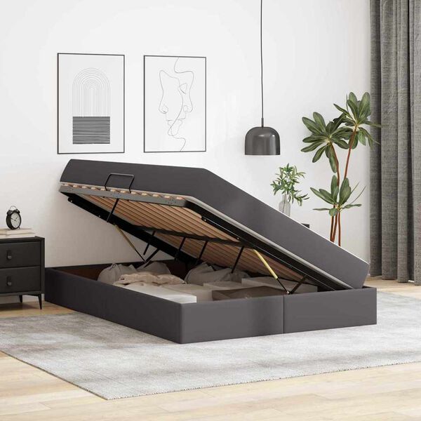 vidaXL Lit avec rangement et matelas avec matelas 2 pcs Gris Cuir