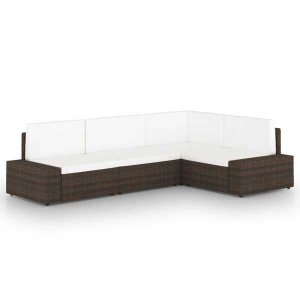 vidaXL Salon de jardin 4 pcs avec coussins Marron R&eacute;sine tress&eacute;e