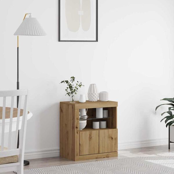 vidaXL Buffet LED Marron 60,5 x 37 x 67 cm Bois d'ing&eacute;nierie