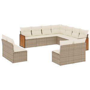 vidaXL Salon de jardin 11 pcs avec coussins beige r&eacute;sine tress&eacute;e