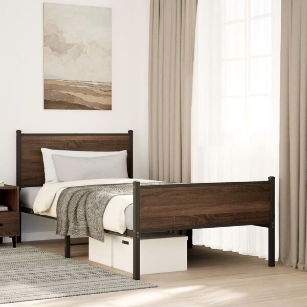 vidaXL Cadre de lit en m&eacute;tal sans matelas ch&ecirc;ne marron 107x203 cm