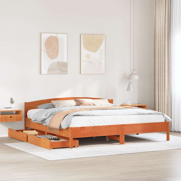 vidaXL Cadre de lit sans matelas cire marron 200x200cm bois pin massif