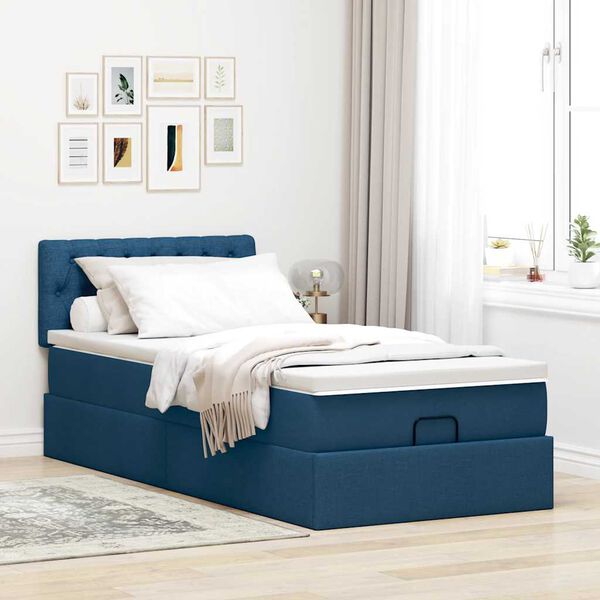 vidaXL Lit ottoman avec matelas bleu 90x200 cm tissu