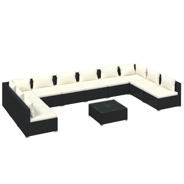 vidaXL Salon de jardin 11 pcs avec coussins R&eacute;sine tress&eacute;e Noir