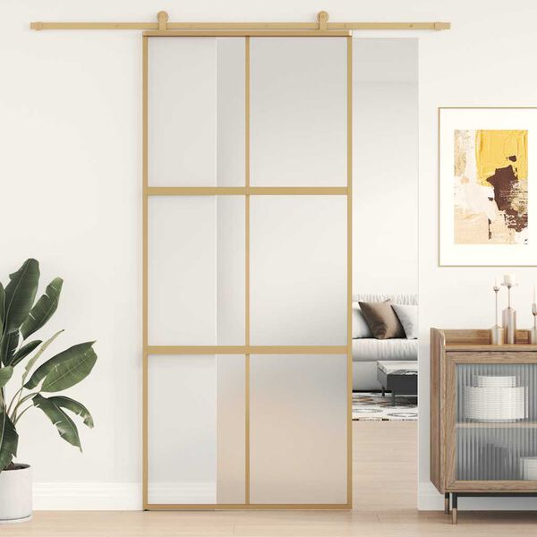vidaXL Porte coulissante dor&eacute; 90x205 cm verre ESG d&eacute;poli et aluminium