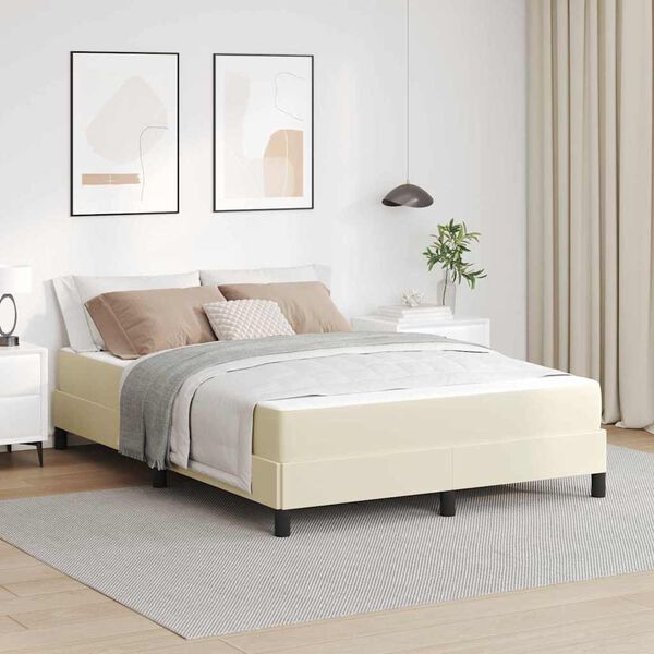 vidaXL Cadre de lit avec matelas Cr&egrave;me 140 x 190 cm tissu
