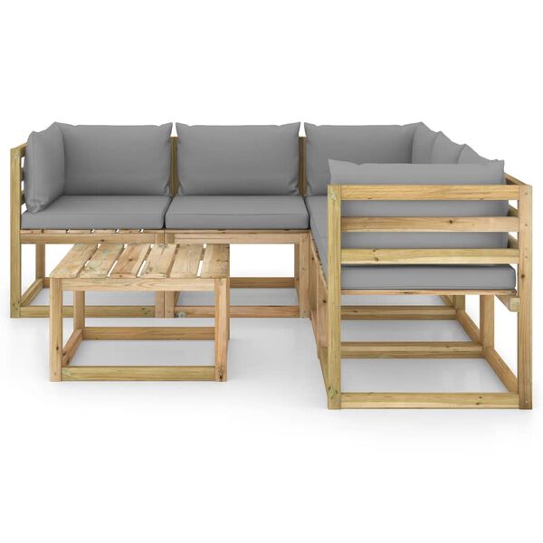 vidaXL Salon de jardin 6 pcs avec coussins gris