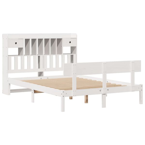 vidaXL Lit bibliothèque sans matelas blanc 140x200 cm bois pin massif