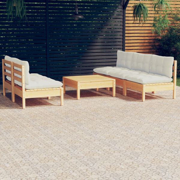 vidaXL Salon de jardin 6 pcs avec coussins cr&egrave;me bois de pin