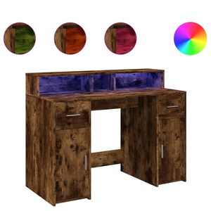 vidaXL Bureau et lumi&egrave;res LED ch&ecirc;ne fum&eacute; 120x55x91cm bois d'ing&eacute;nierie