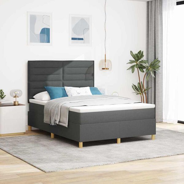 vidaXL Lit &agrave; ressorts avec matelas Gris fonc&eacute; 140 x 200 cm tissu