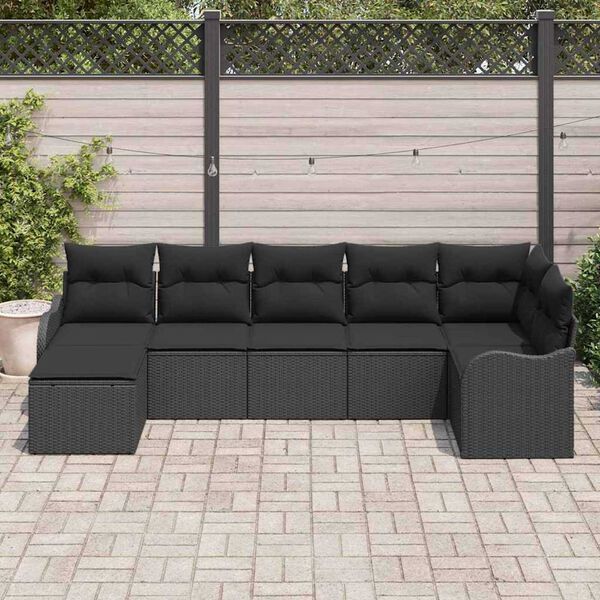 vidaXL Ensemble de canap&eacute; de jardin avec coussin 7 pcs Noir Poly rotin