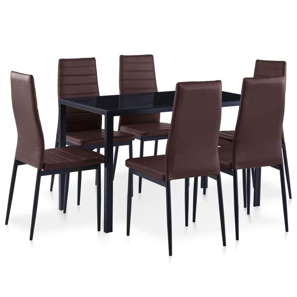 vidaXL Ensemble &agrave; d&icirc;ner 7 pcs Marron