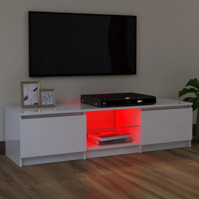 vidaXL Meuble TV avec lumières LED Blanc brillant 120x30x35,5 cm