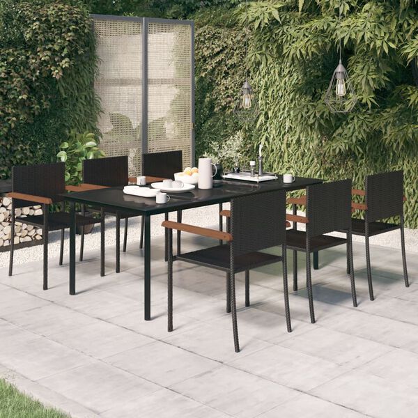 vidaXL Ensemble &agrave; manger de jardin 7 pcs Noir